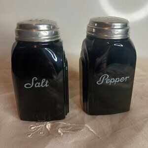 Antique Black Amethyst Glass Salt and Pepper Shakers
